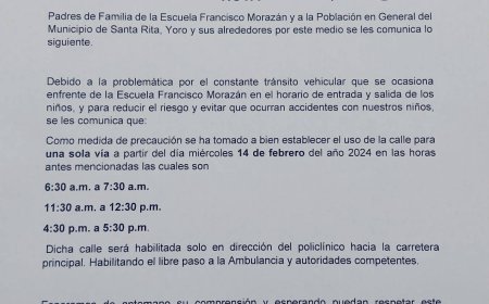 Controlan trafico vehicular frente a las escuelas en el centro de Santa Rita, Yoro