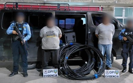 Capturan a dos hombres supuestamente por robar cable de Hondutel en El Progreso, Yoro.